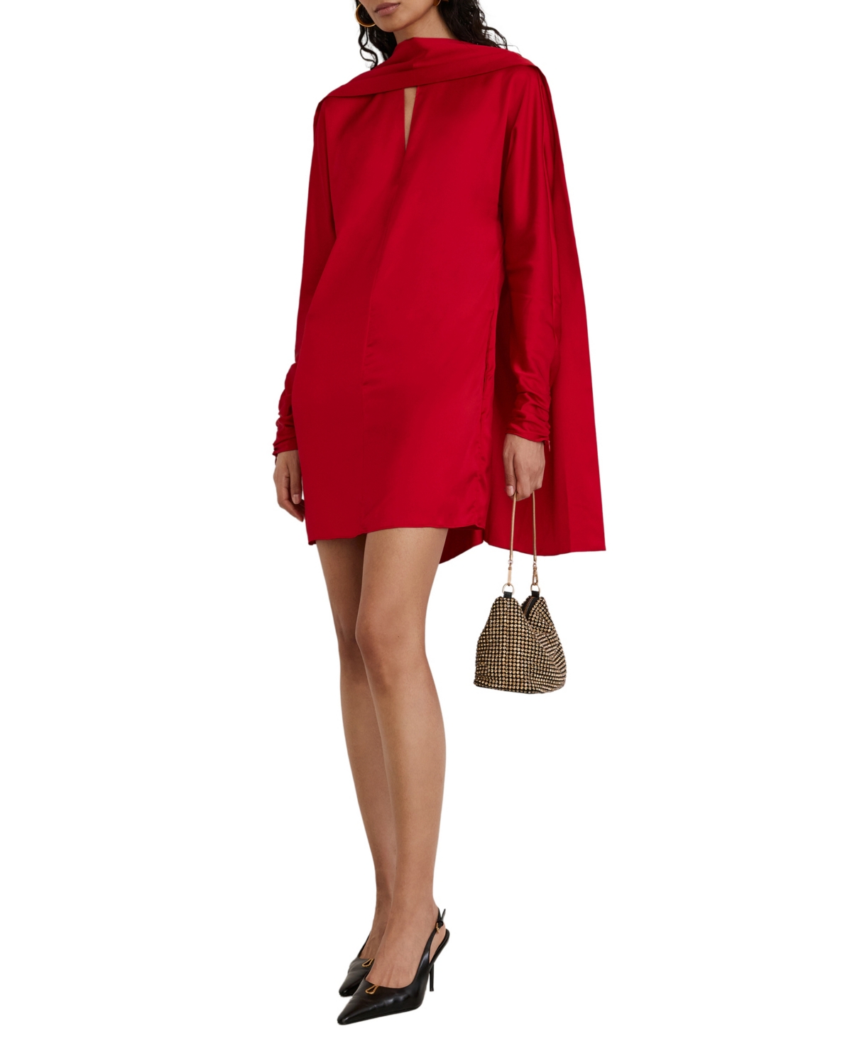 Reiss Women's Ottilie Cape Satin V-Neck Mini Dress