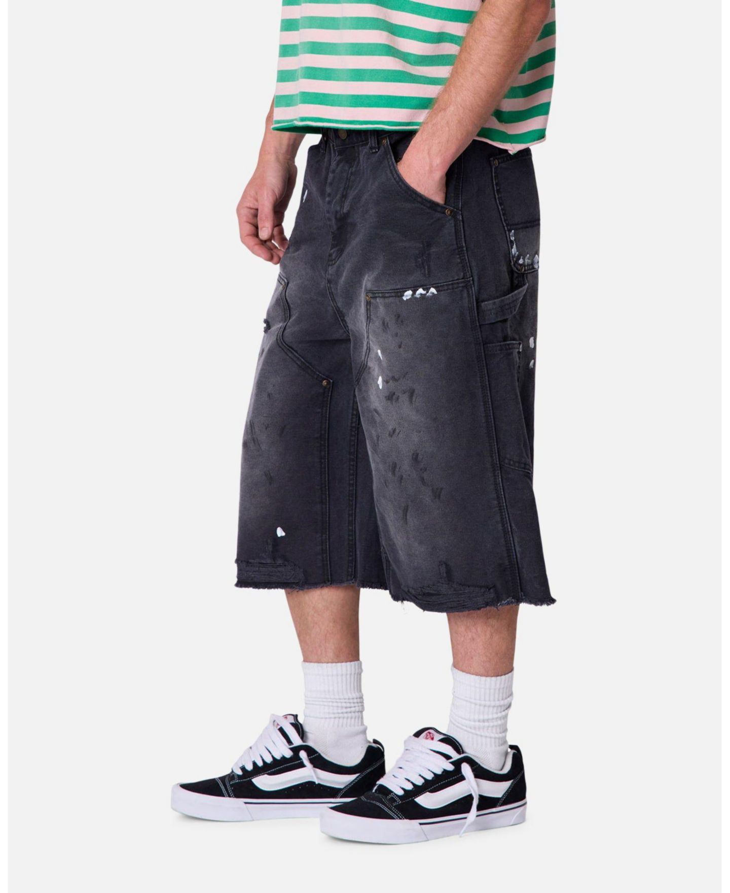 Мужские шорты mnml Ultra Baggy Carpenter Paint Splatter Denim, 9" Inseam — фото 6