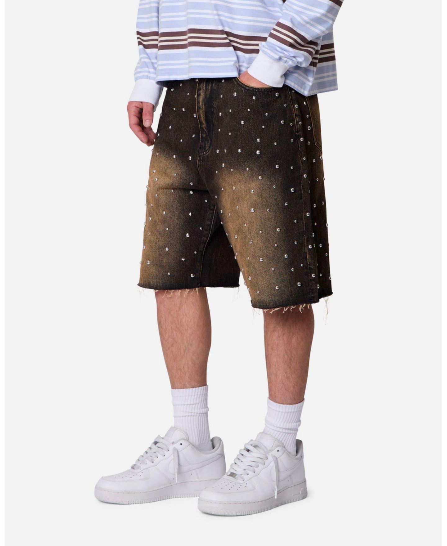 Мужские шорты mnml Baggy Stud Denim, 9" Inseam, цвет: Чёрный — фото 6