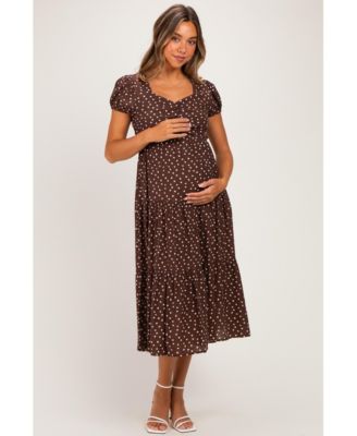 Women's Brown Polka Dot Short Sleeve Midi Dress