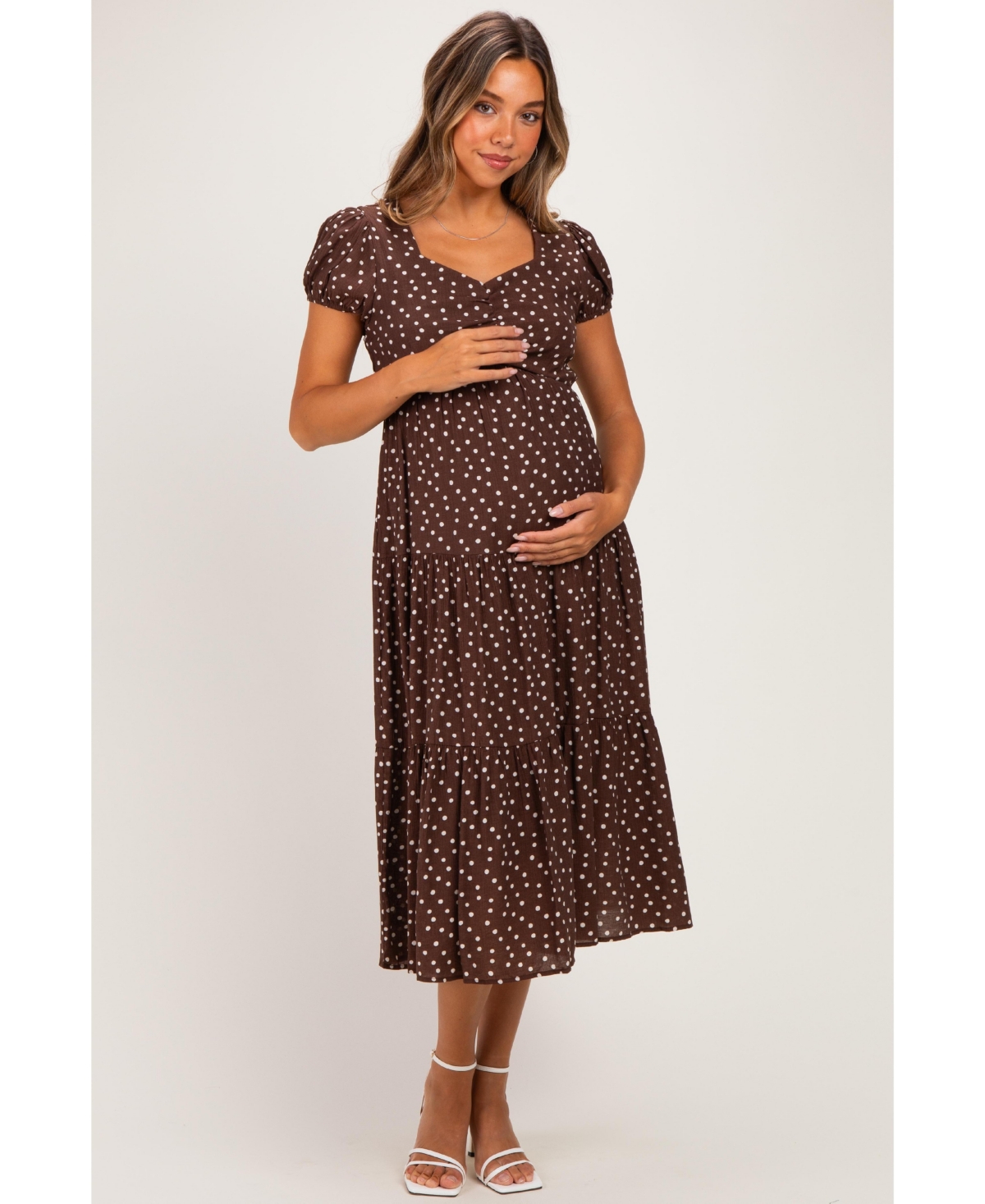 Pinkblush Women's Brown Polka Dot Short Sleeve Midi Dress - Brown