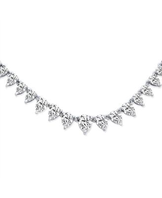 Classic Graduated Teardrop Pear Shape CZ Tennis Necklace Silver Plated 16"
