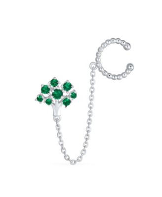 925 Sterling Silver Tree of Life Helix-to-Lobe Ear Cuff Chain Earrings