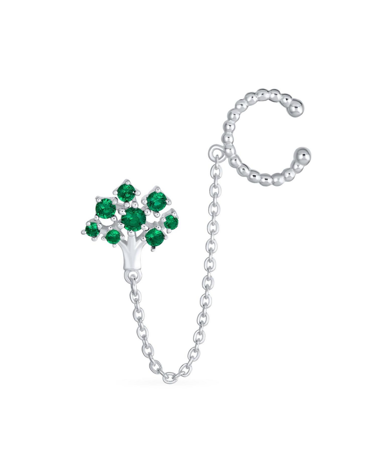Bling Jewelry 925 Sterling Silver Tree of Life Helix-to-Lobe Ear Cuff Chain Earrings - Green