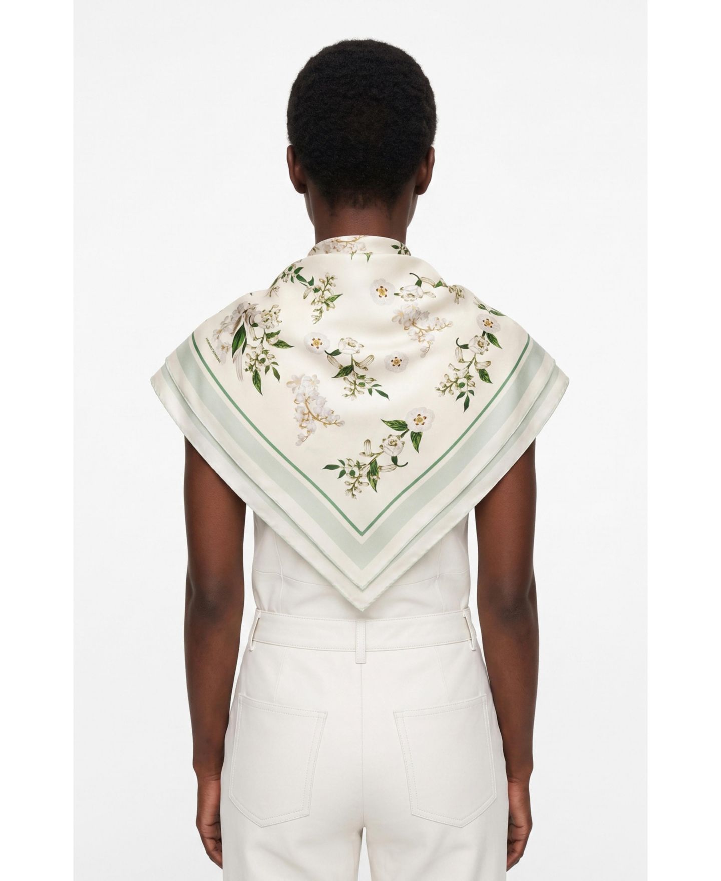 Женский шарф Jessie Zhao New York Lily Garden Double-Sided Silk Floral, цвет: Слоновая кость — фото 5