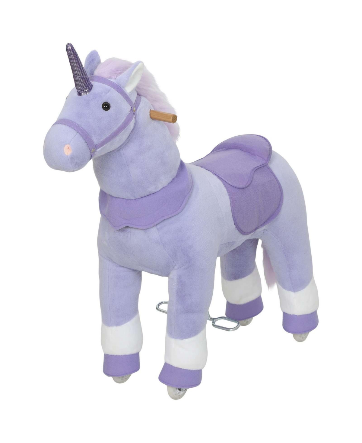 Sevorley Realistic Riding Pp Cotton, Metal & Polyester Plush Rocking Horse with Rolling Wheels, 55 lb Capacity, Ages 4-7 - Open Miscellaneous