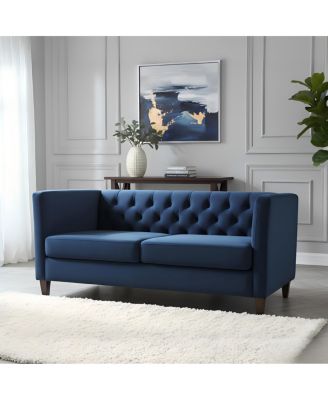  Button Tufted Velvet 3-Seater Sofa with Wood Legs