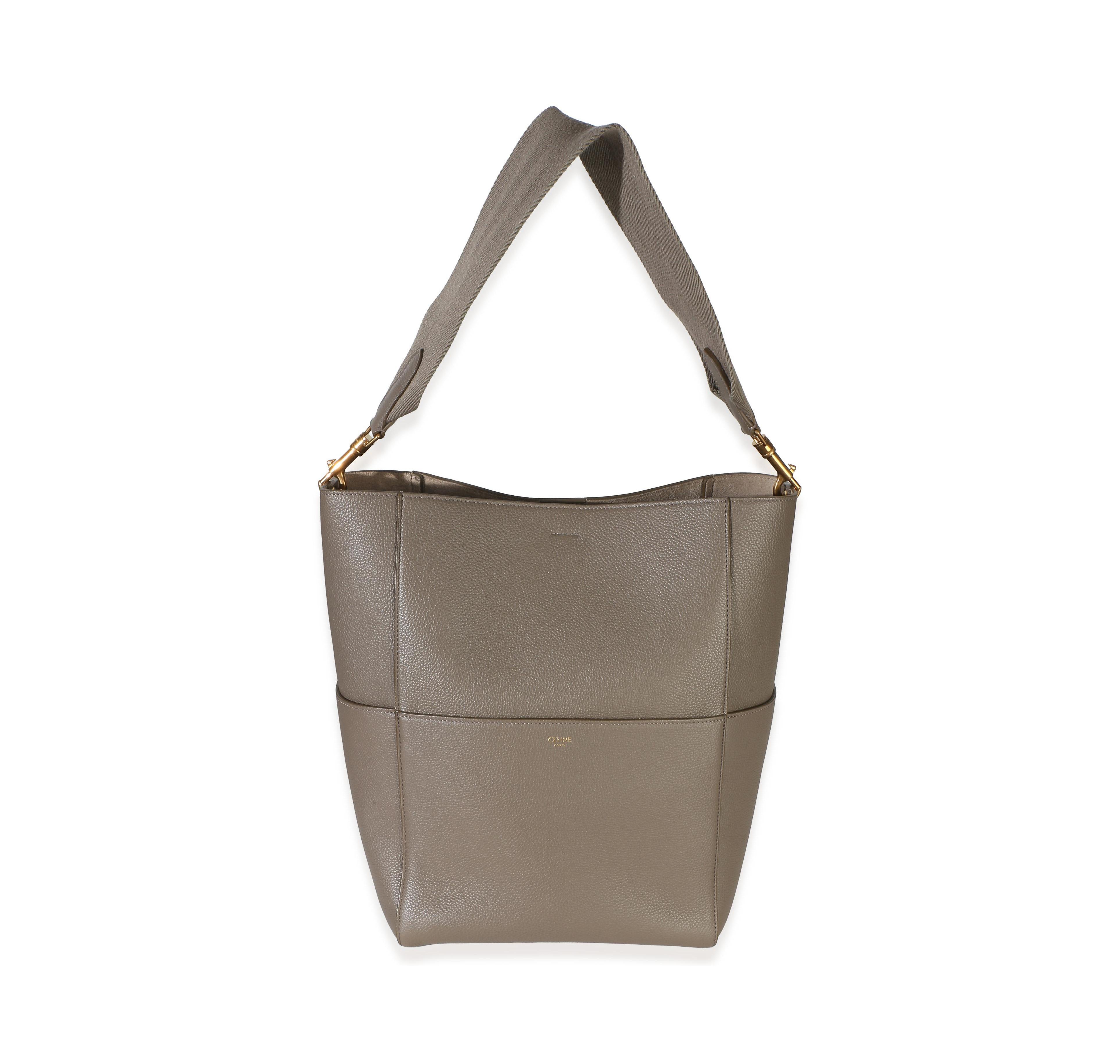 Pre-Owned Celine Taupe Soft Grained Calfskin Medium Sangle Bucket Bag