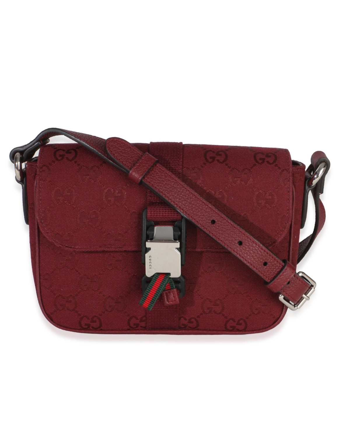 Pre-Owned Gucci Burgundy Gg Monogram Canvas Small Buckle Messenger Bag - Red
