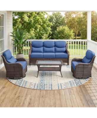 5 - Person Wicker Patio Conversation Set with Coffee Table and 6-Inch Luxury Cushions Swivel Chairs, Side Table
