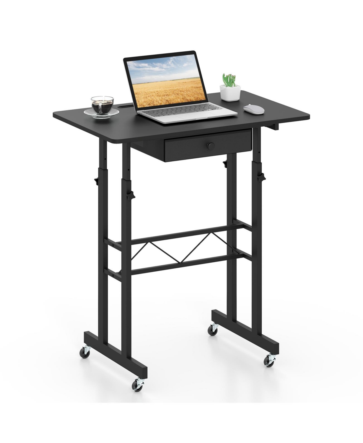 Costway Standing Desk, Height Adjustable Laptop Desk with Fabric Drawer - Black