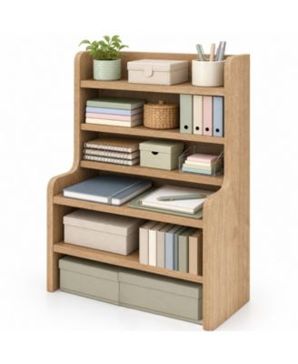 16.5 Inch Engineered Wood Desktop Bookshelf with Open Compartments and Removable Shelves