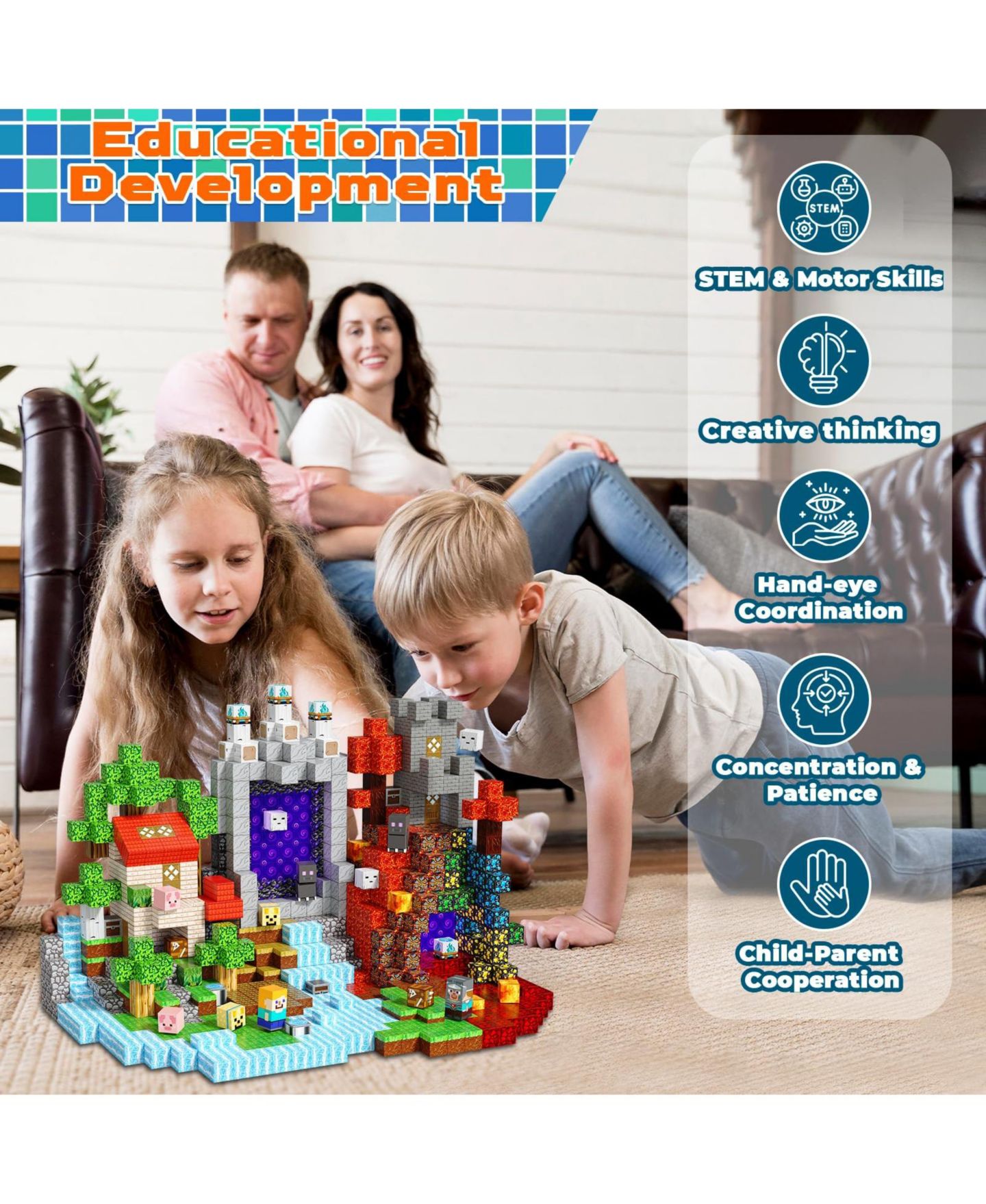 Детские конструкторы GNUADZ Minecraft Magnetic Building Blocks 240-Piece Set, Ages 3-12, цвет: Разноцветный — фото 5