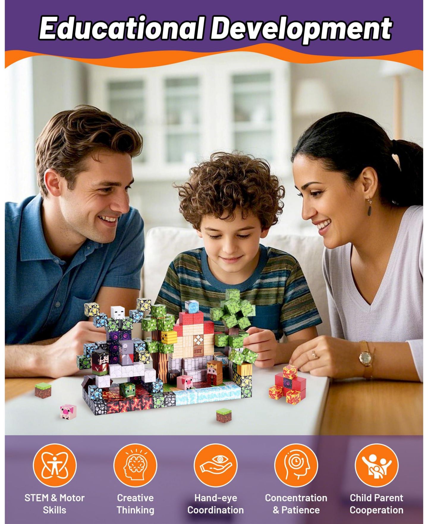 Детские конструкторы GNUADZ 200-Piece Magnetic Building Blocks Set, Ages 3+, цвет: Разноцветный — фото 3