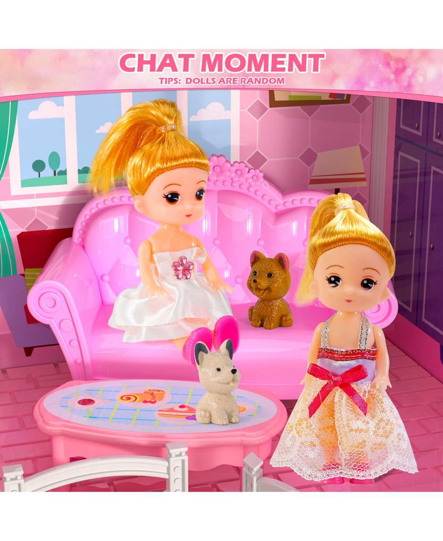 Детские аксессуары для кукол GNUADZ Princess 4-Story DIY Dollhouse with Slide, Includes 2 Dolls and 30+ Furniture Pieces, Ages 3+, цвет: Розовый — фото 3