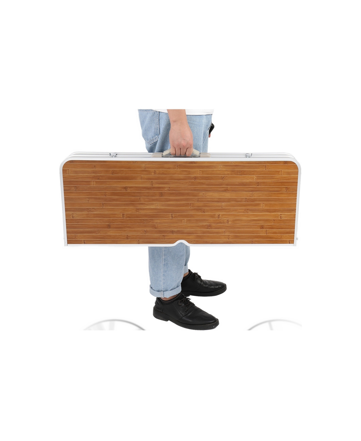 Sevorley Aluminum Alloy Table And Chair One Piece Camping One Piece Table And Chair Wood Grain Color