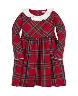 Girls' 4-16 Long-Sleeve Plaid Ruffle-Collar Dress