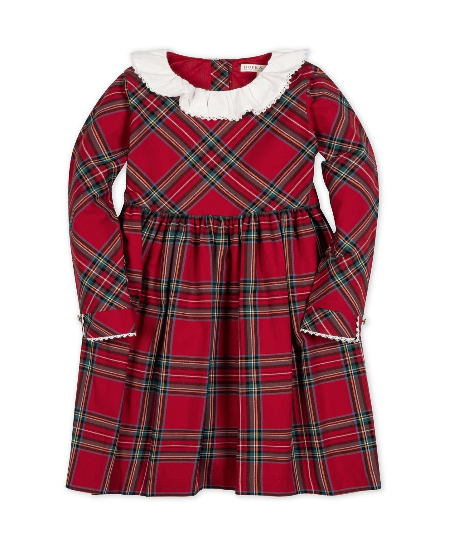 Платье Hope & Henry Long-Sleeve Plaid Ruffle-Collar Dress для девочек, цвет: Красный — фото 1