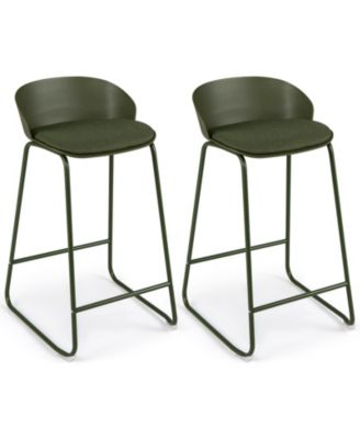 28'' Counter Height Bar Stools with Curved Backrest, Metal Frame, Footrest
