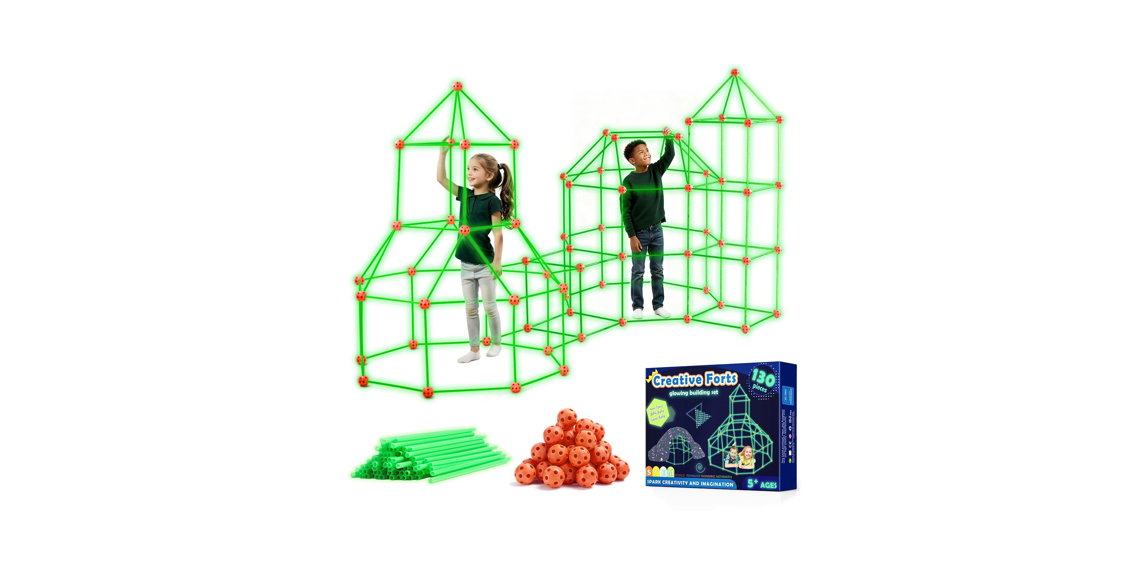 Gnuadz Glow Fort Building Kit 130-Piece Building Set, Ages 4-12