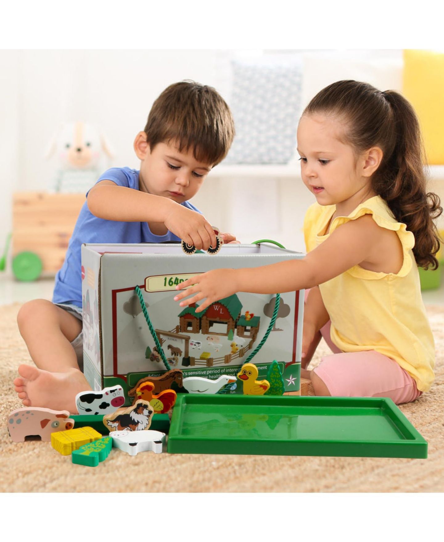 Детский конструктор GNUADZ Farm Wooden Logs Building Set, 164-Piece, Ages 3+, цвет: Ranch — фото 3