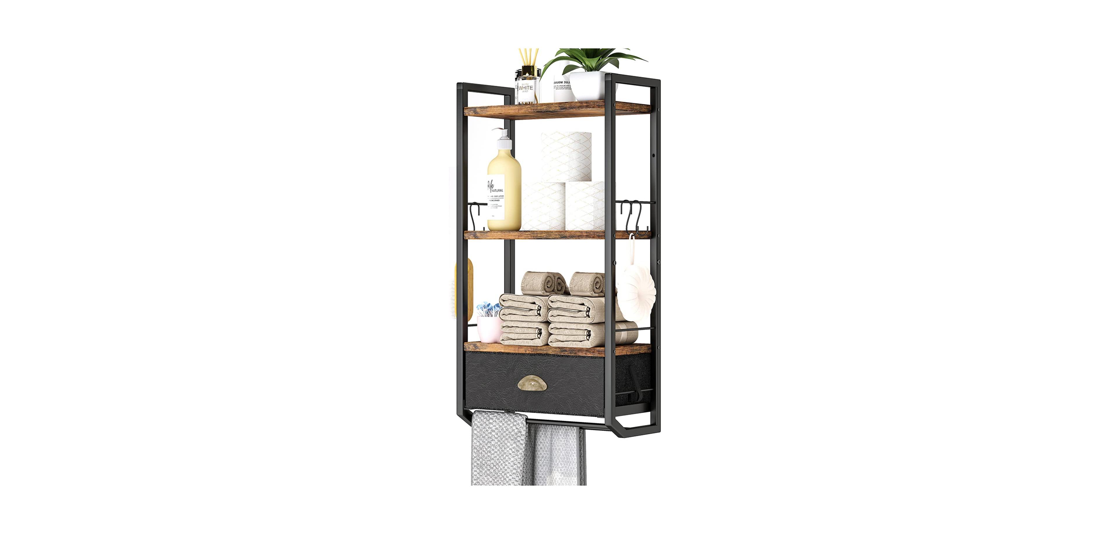 Cyqbd Bathroom Hardware Organizer Wall Mounted 3 Tier Towel Rack with Drawer Bars Hooks