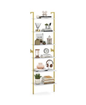 6-Tier Freestanding Ladder Storage Bookshelf with Metal Frame for Study and Pantry
