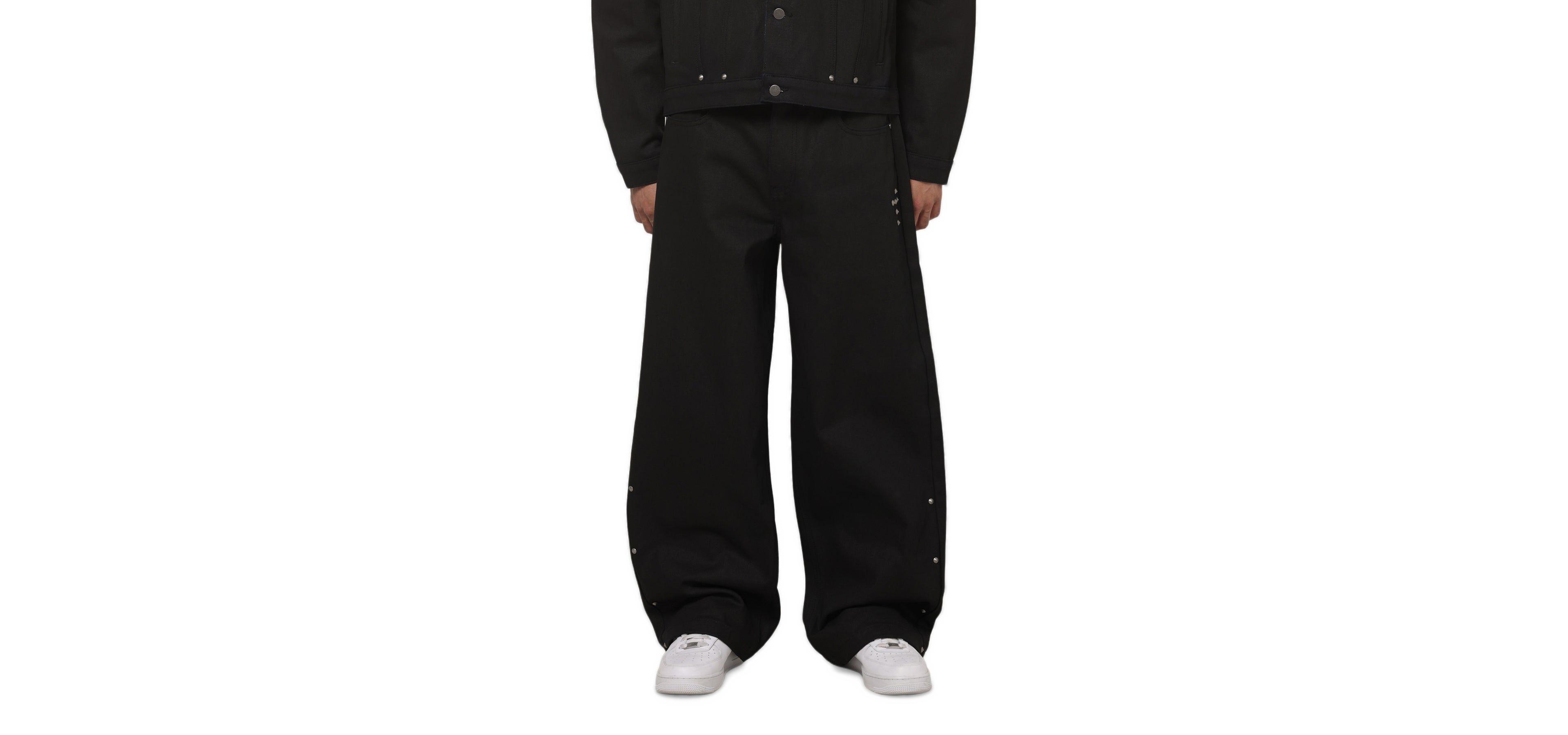 Saint Morta Men's Amplus Crucible Baggy Pleated-Knee Metal-Stud Jeans