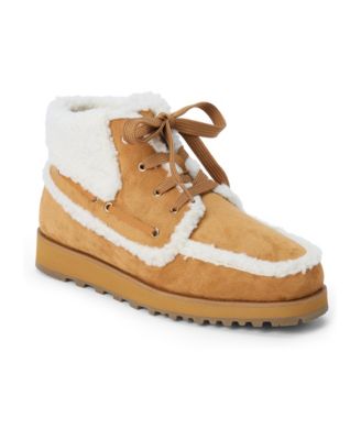 Ridge Faux Shearling Round-Toe Lace-Up Boots