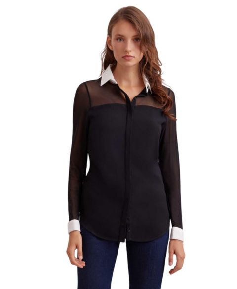 Женская блузка Anne Fontaine Sheryl Point-Collar Long-Sleeve Sheer, цвет: Чёрный
