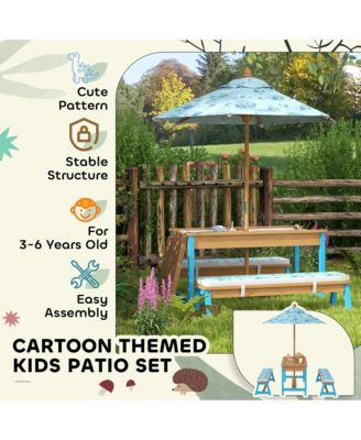Kids Picnic Table Set, Fir Wood, Polyester Construction, Table set seats four children for face-to-face