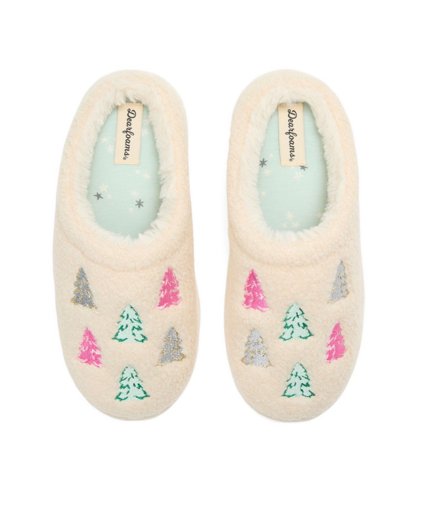 Женские сабо Dearfoams Holiday Novelty Trees Memory Foam Clog Slippers, цвет: Creme Brulee — фото 4