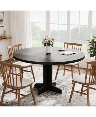 Farmhouse Round Dining Table 47 in Seats 4 Walnut Finish Wood Curved Legs for Kitchen Dining Room Small Spaces