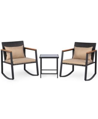 3-Piece Rocking Bistro Set with Tempered Glass Table