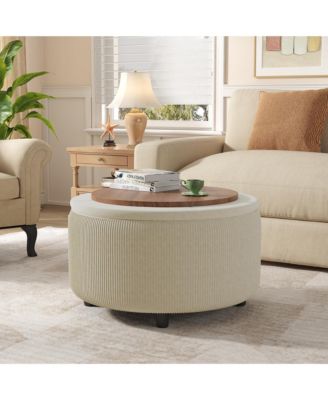 30" Round Storage Ottoman with Hidden Storage