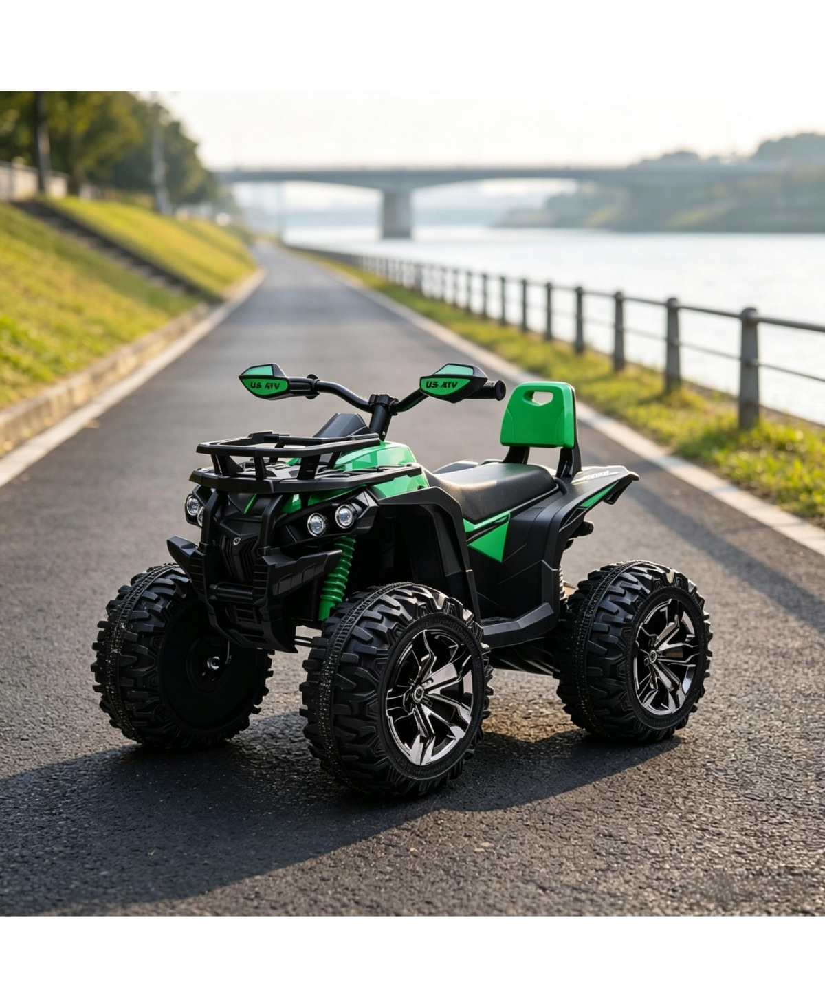 Sevorley 12V Kids Electric Ride-On Atv with Working Headlights and Music, 66 lbs Capacity, Ages 3-7 - Green