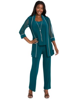 Petite Rhinestone-Detail Scoop-Neck 3/4-Sleeve Top and Pants, 2-Piece Set