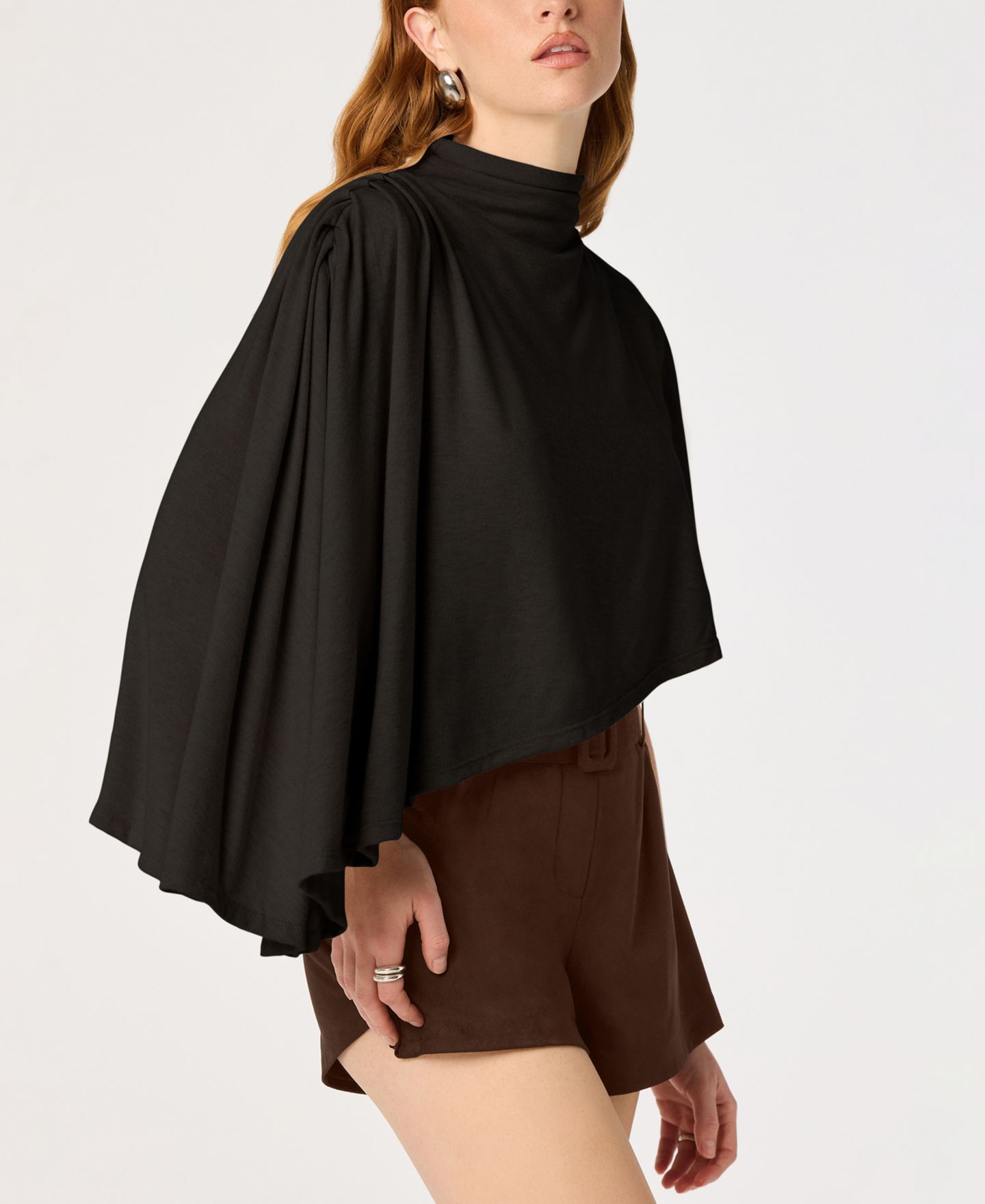 Женская блузка ASTR the Label Jailene Asymmetrical Cape-Sleeve Mock-Neck, цвет: Чёрный — фото 3