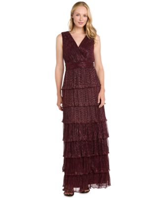 Petite Metallic Tiered-Ruffle Sleeveless Gown