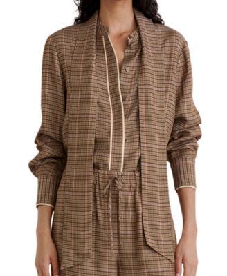 Women's Check Tie-Neck Long-Sleeve Blouse