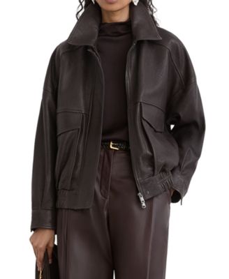 Women's Relaxed Leather Bomber Jacket