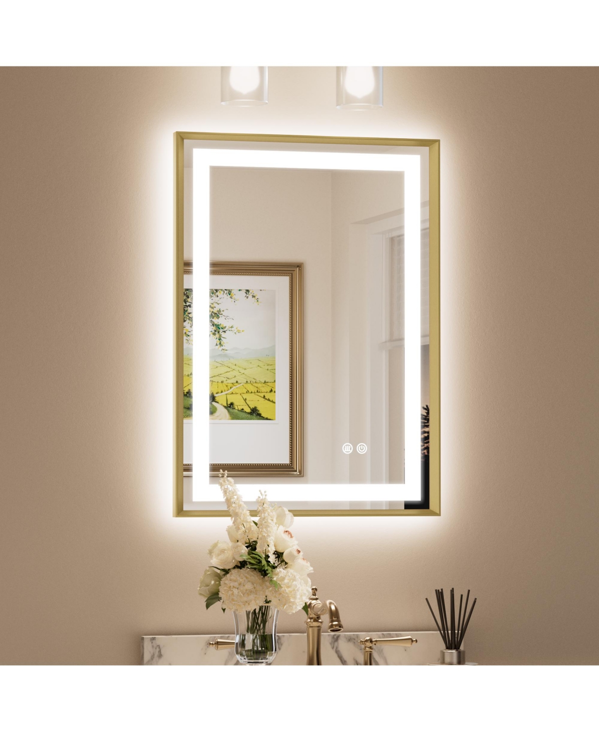 keonjinn Wall Led Bathroom Vanity Mirror with Frontlit and Backlit - Gold