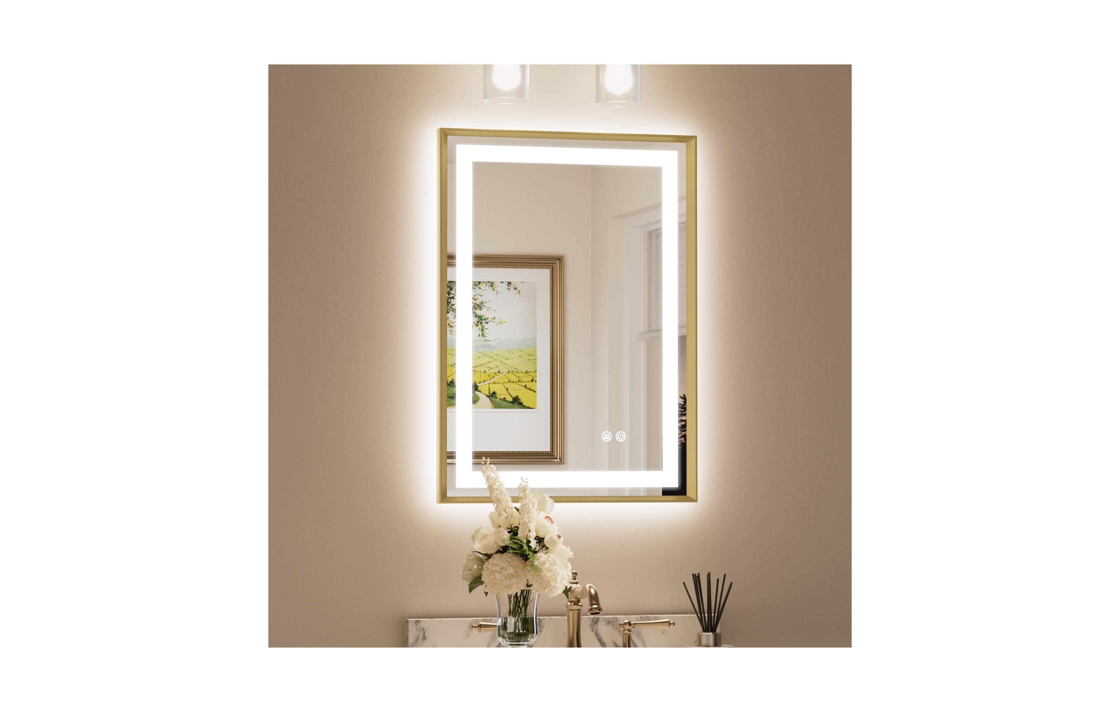 keonjinn Wall Led Bathroom Vanity Mirror with Frontlit and Backlit - Gold