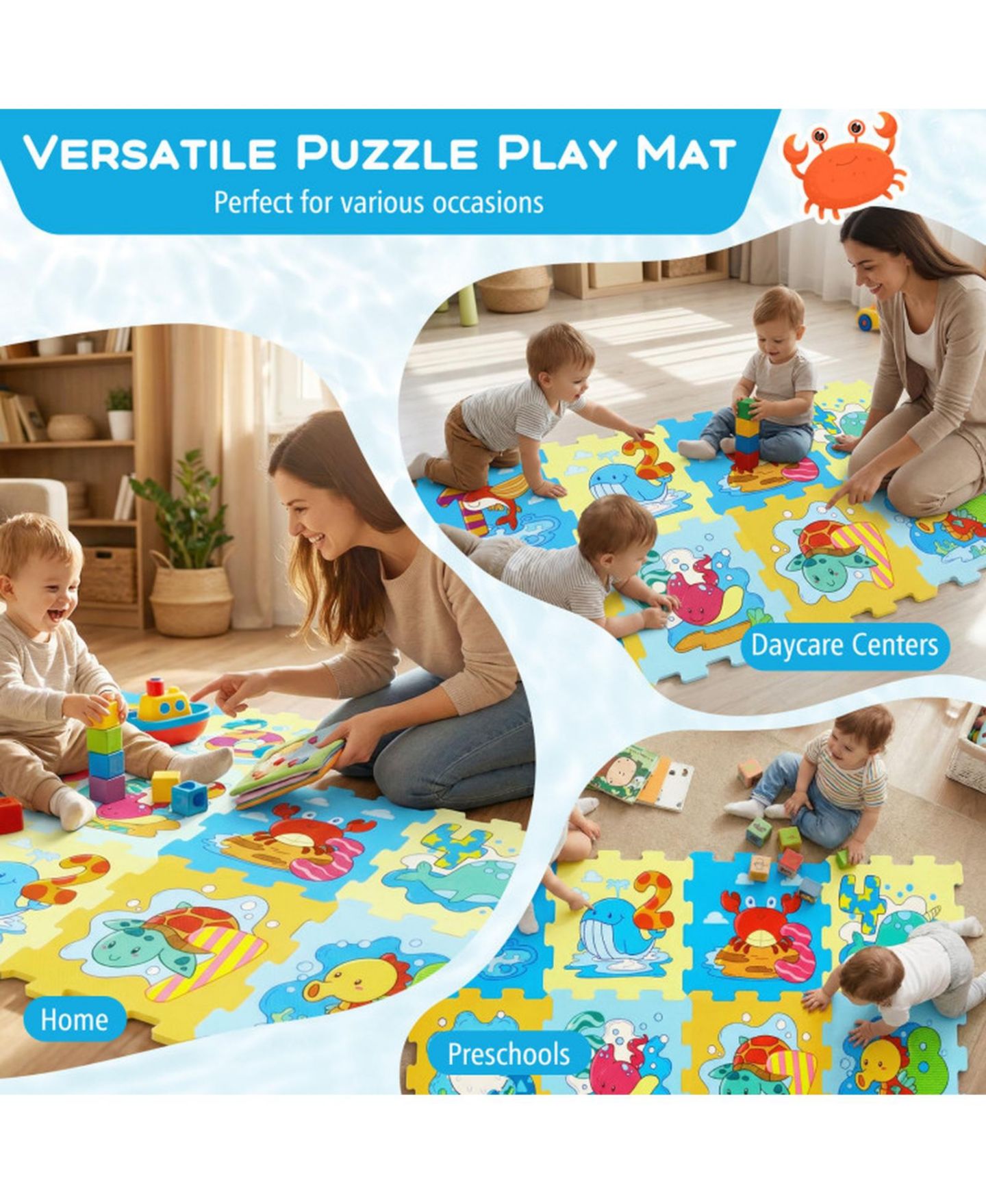 Детские игрушки SUGIFT Interlocking Foam Animal and Number Prints 8-Piece Play Mat, Ages 10 Months+, цвет: Разноцветный — фото 5