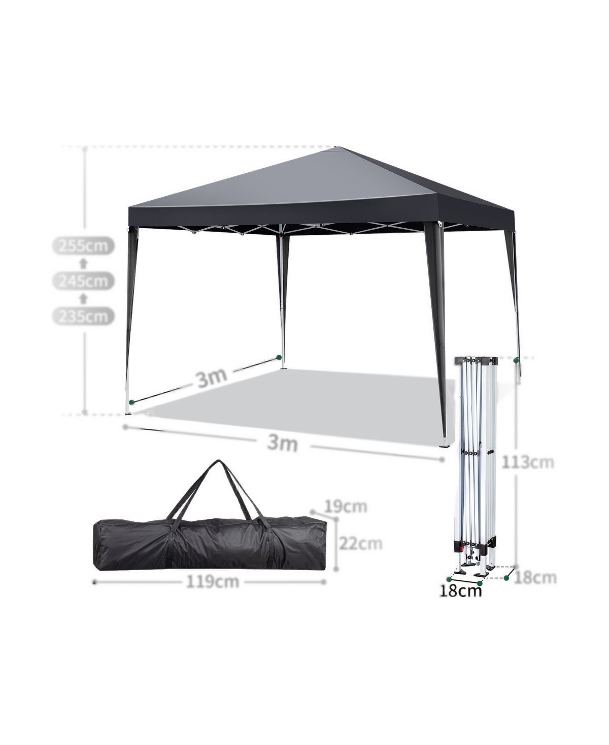 Sevorley 10x10ft Outdoor Pop Up Canopy, Portable Instant Canopy Tent - Dark gray top canopy and sidewalls