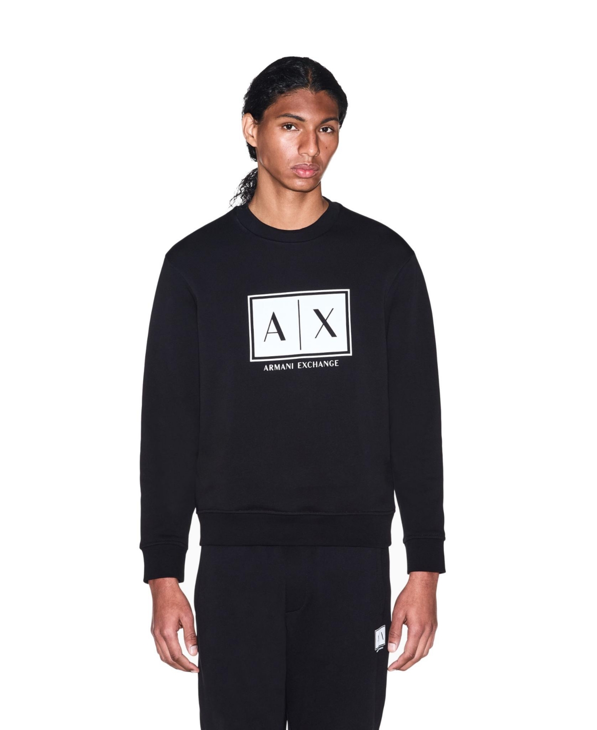 A|X Armani Exchange Men's Box Logo Graphic Crewneck Sweatshirt - Black