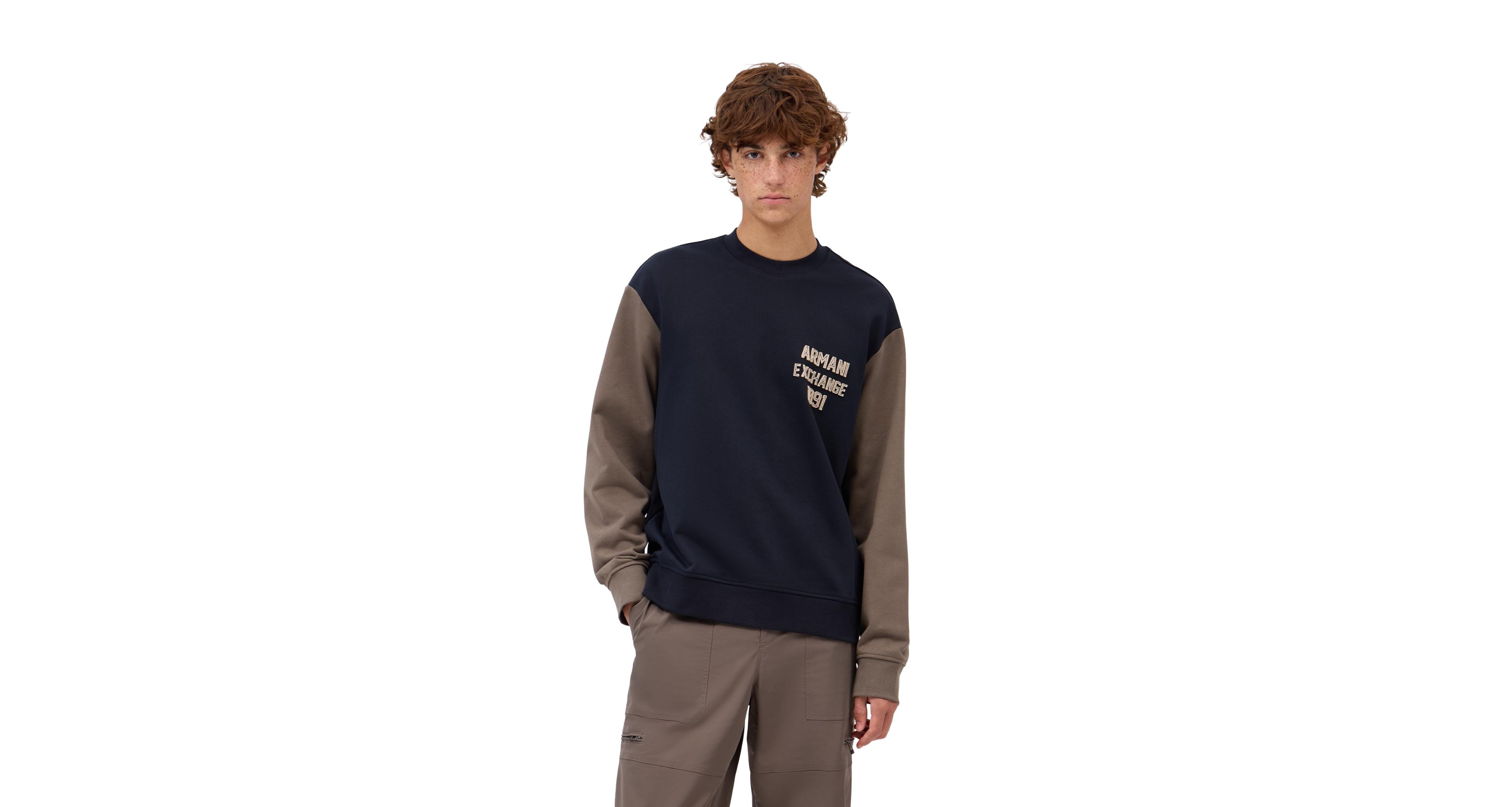 A|X Armani Exchange Men's Long Sleeve Color-Block Crewneck Sweatshirt