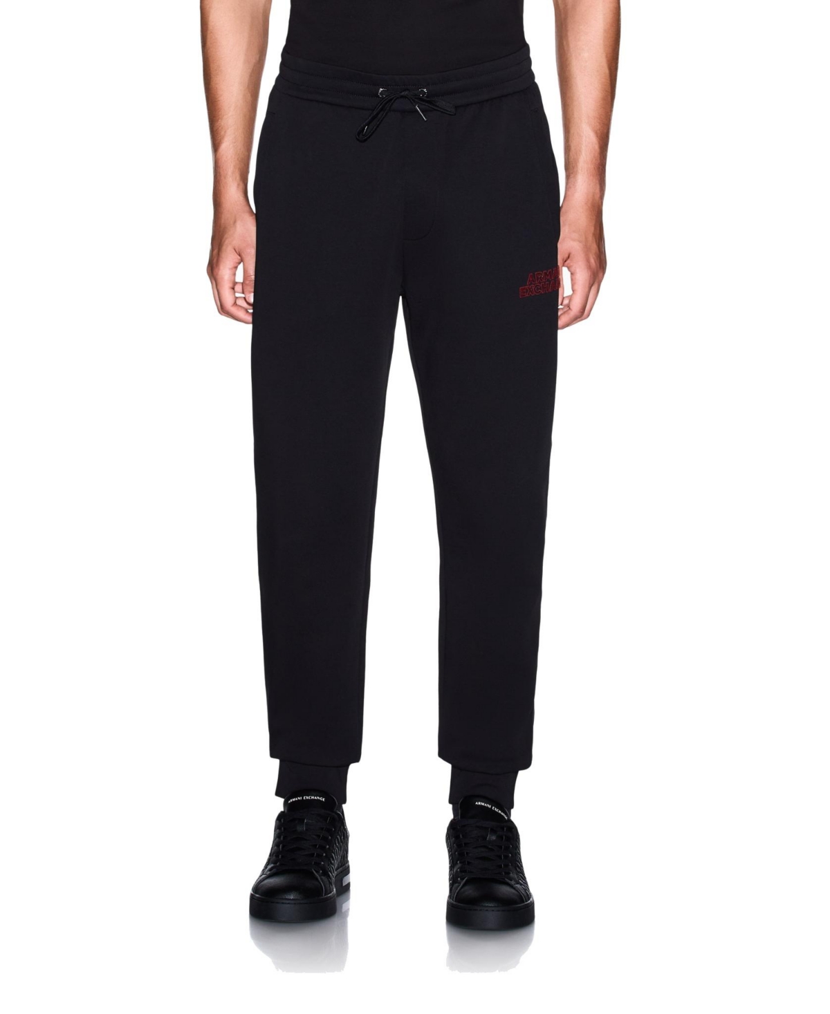 A|X Armani Exchange Men's Elevated Logo Fleece Jogger Pants - Black, Red