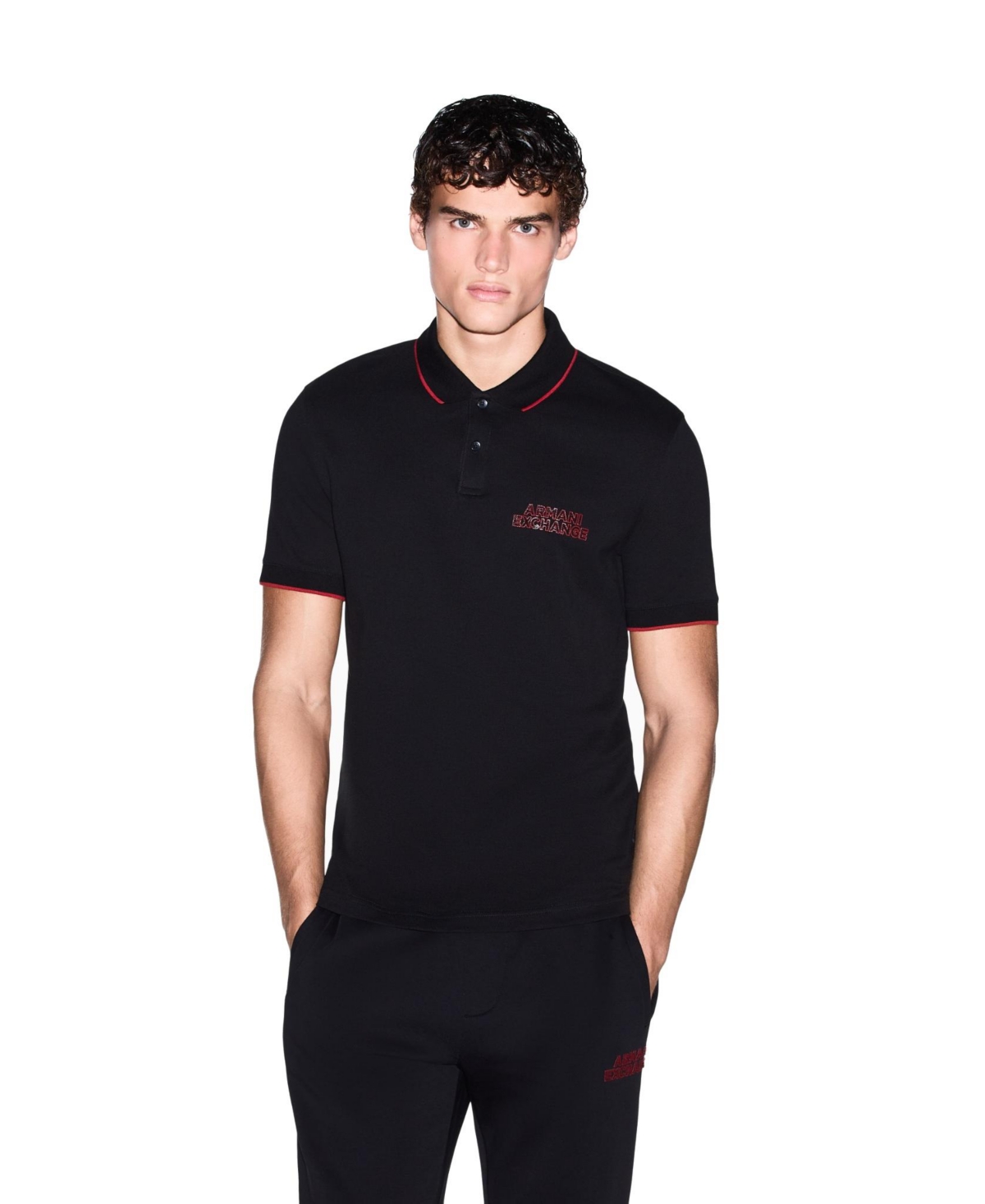 A|X Armani Exchange Men's Statement Logo Polo Shirt - Black, Red