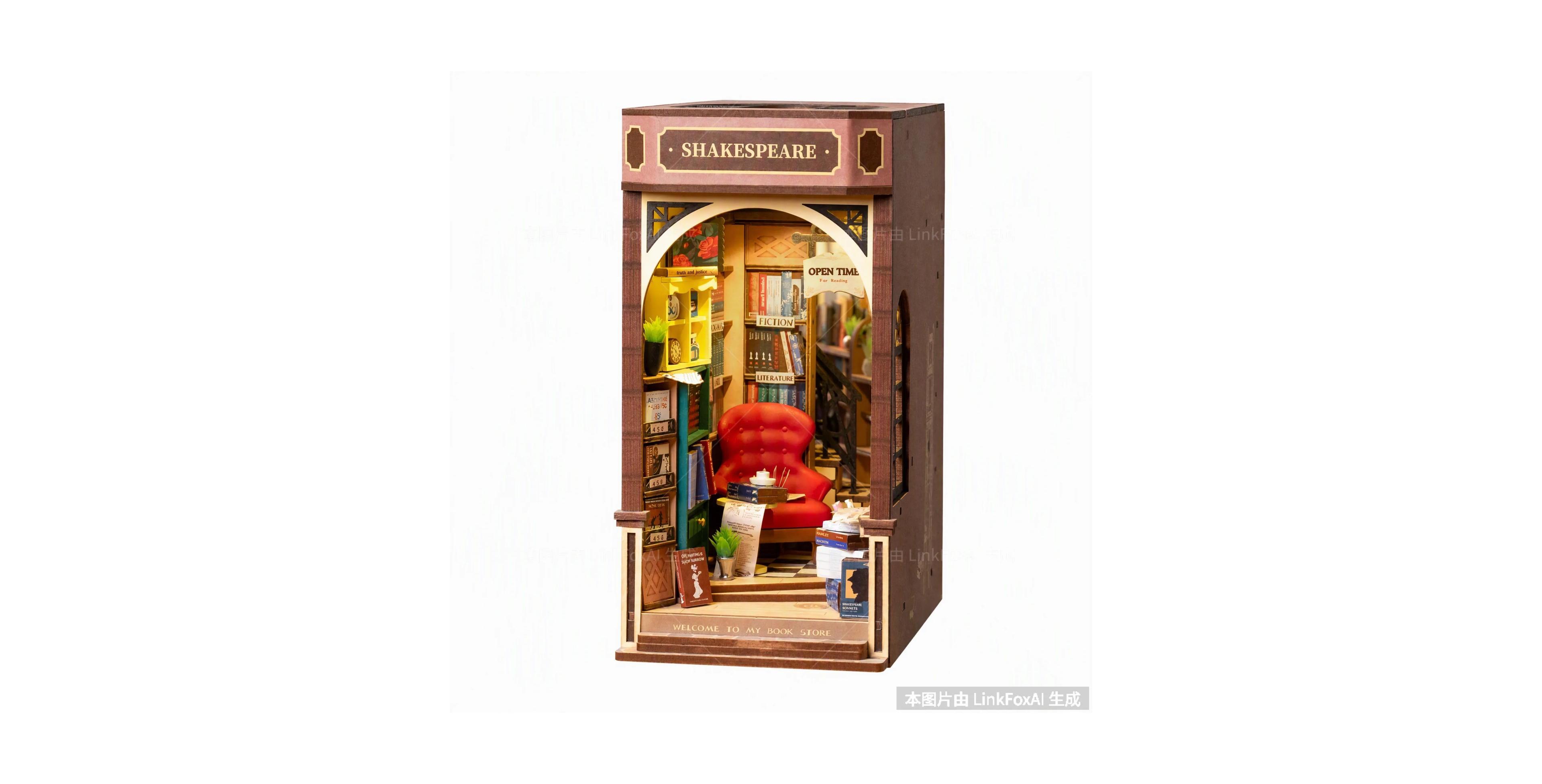 Robotime Bookstore Wooden Miniature Diy Assembly Kit, Ages 14+
